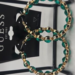 NWT Guess Gold and Green Hoop Earrings